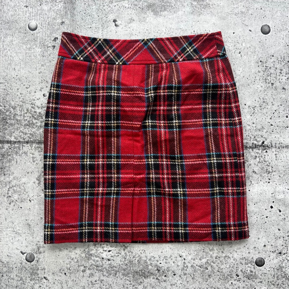 L.L.Bean Plaid Mini Skirt Women 8 Petite Red Wool Nylon Blend Tartan Academic - Picture 2 of 6